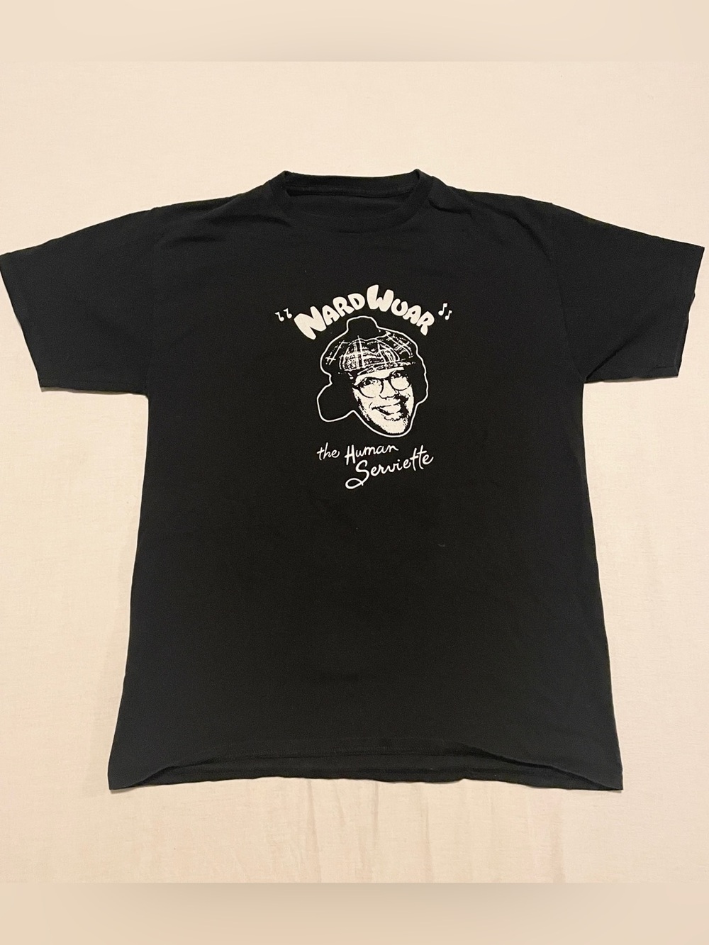 Nardwuar The Human Serviette Black T-Shirt 2-Sided Graphic Tee⁠ Missing Size